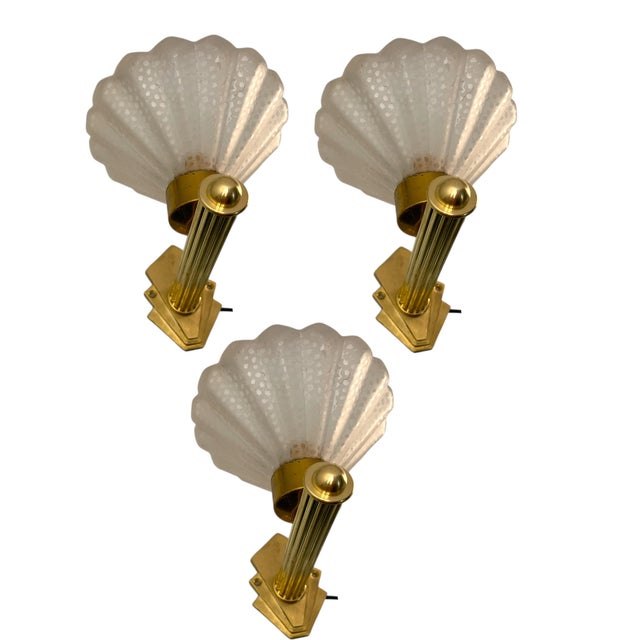 Murano Glass Brass Sconces, 1950s, Set of 3 For Sale - Image 11 of 11
