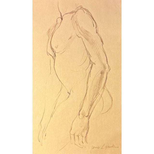 Male Nude Figure Sketch Artist: Signed : James L. Hawkins (b. 1928) Medium : Watercolor on Paper Year/Era: Mid 20th...