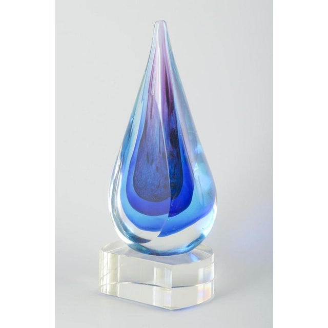Murano Drop-Shaped Sculpture in Clear and Blue-Violet Art Glass, 1970s For Sale - Image 4 of 5