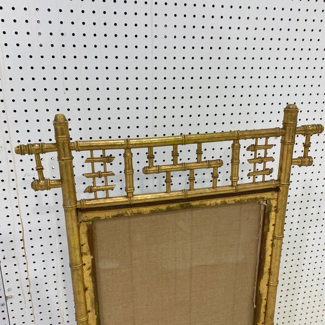 Gold Late 20th Century Faux Bamboo Giltwood French Decorative Firescreen For Sale - Image 8 of 11