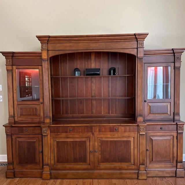 Ethan Allen Tuscan Media Lift Cabinet With Glass Book Shelf Cabinets For Sale - Image 11 of 12