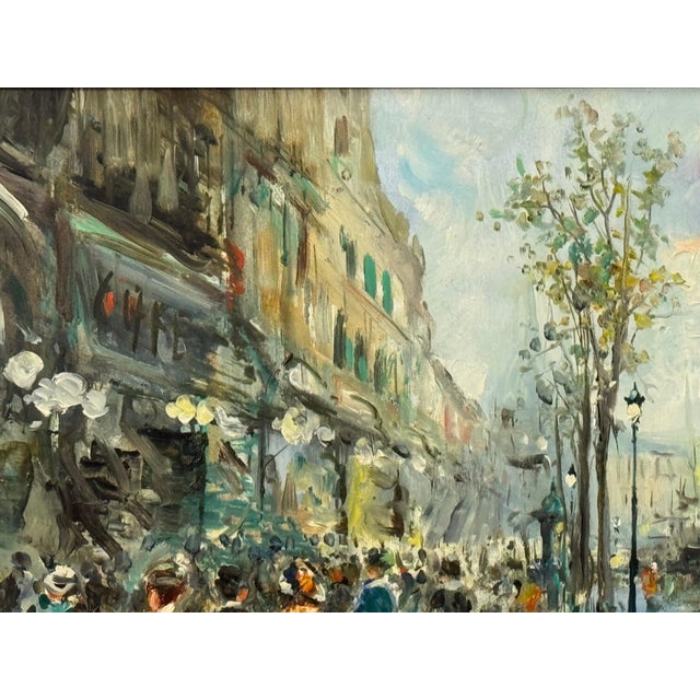 Post Impressionist Parisian Café Terrace Street Street with Figures 20th Century Post-Impressionism 1975 Circa For Sale - Image 3 of 16