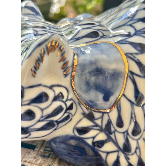 Blue Vintage Blue & White Fishnet Porcelain Cat Sculpture in the Herend Style, 10.5 Inches For Sale - Image 8 of 10