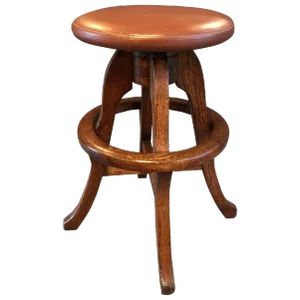 1930s Vintage Solid Oak and Leather Workshop Drafting Stool