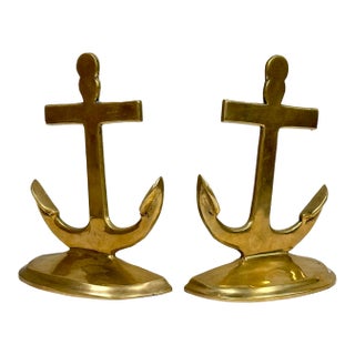 Vintage Brass Anchor Bookends, a Pair For Sale