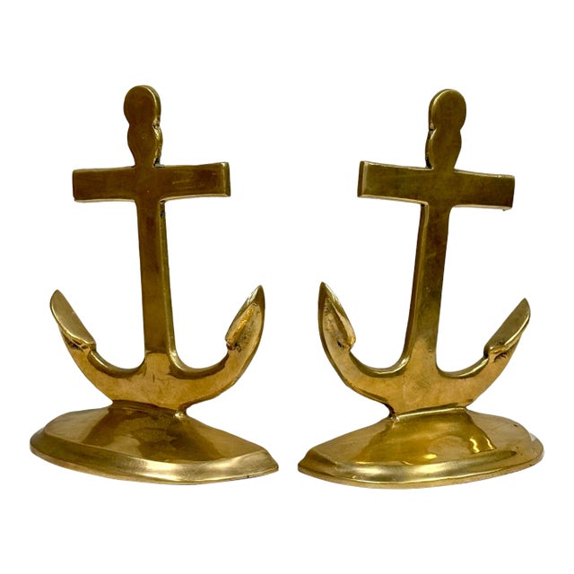 Vintage Brass Anchor Bookends, a Pair For Sale
