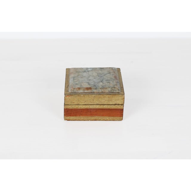 1960's Italian Florentine Gilt Wood Trinket Box With Marble Lid Inset For Sale In Lexington, KY - Image 6 of 11