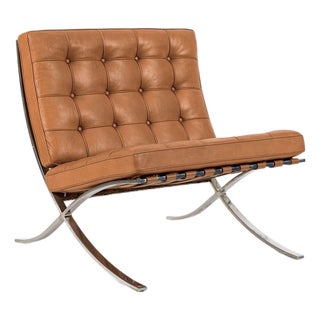 Mid Century Brown Leather Barcelona Chair by Mies Van Der Rohe for Knoll, 1983 For Sale