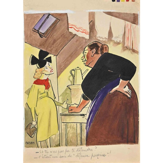 Bernard Bécan, The Conversation of Two Women, Original Drawing, 1920s For Sale