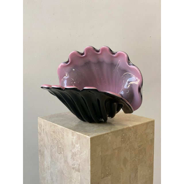 Vintage Large Scale Black and Pink Murano Clam Shell Centerpiece Bowl Attributed to Archimede Seguso, Circa 1960s. This...
