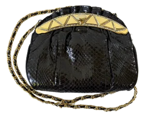 1980s Snakeskin and Gold Tone Hand Handbag