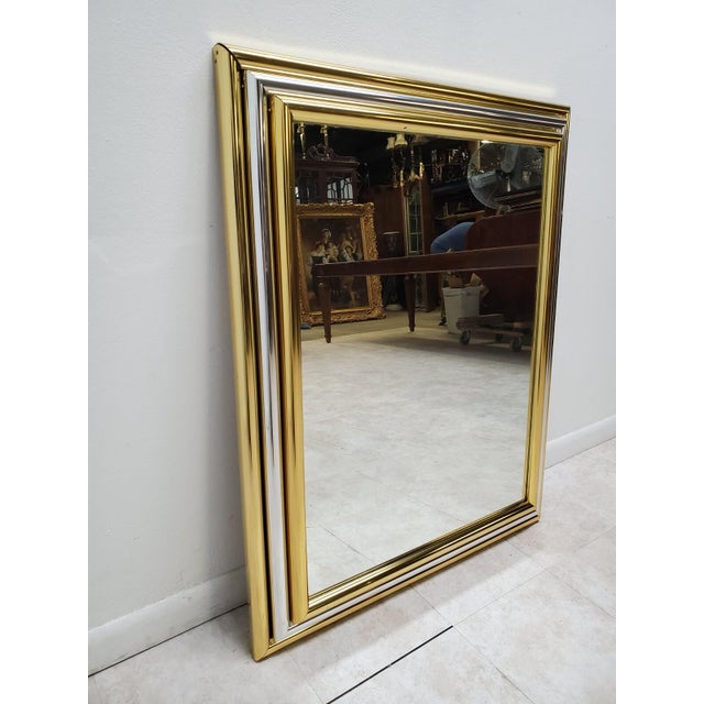 Mid-Century Modern Vintage Mid Century Brass Chrome Wall Mirror Art Deco Baughman Style For Sale - Image 3 of 8