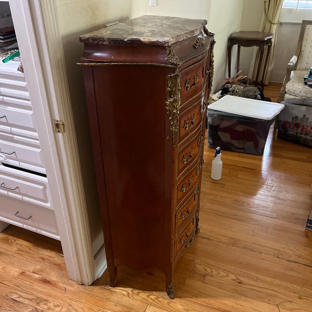 Wood Louis XV Style Marquetry Chiffonier Antique For Sale - Image 7 of 10