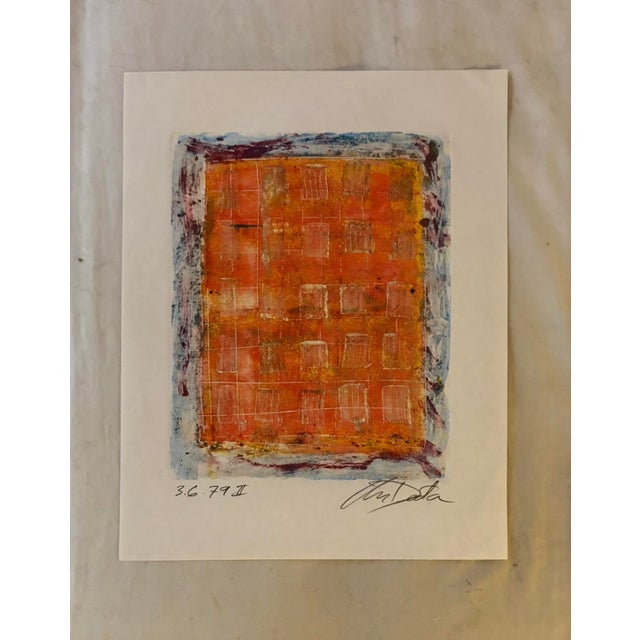 1970s Orange Abstract Geometric Style Lithograph Painting on Paper, Signed, Dated 1979 For Sale - Image 5 of 9