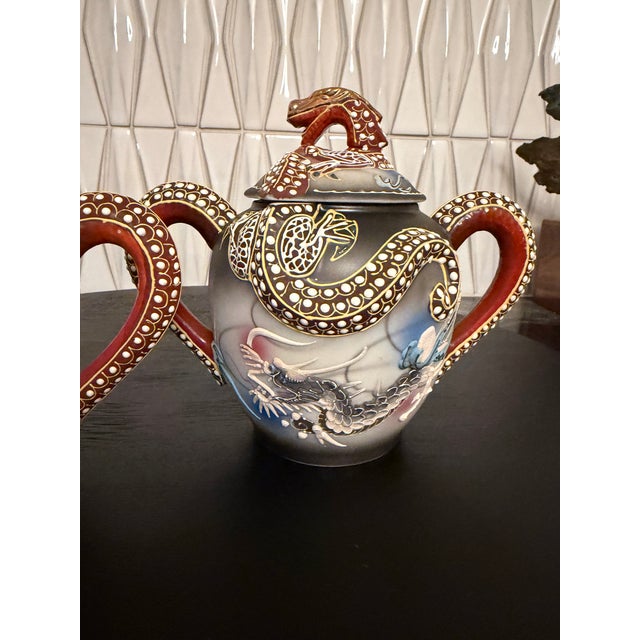 Vintage Dainan Dragonware Moriage Hand Painted Creamer and Sugar Set For Sale - Image 4 of 13