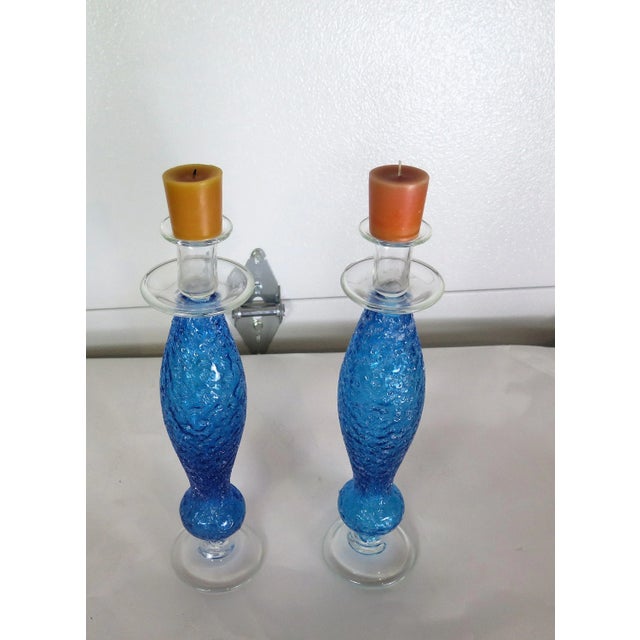 I looked on every sight available and was not able to find a pair of spun glass candlesticks like these. The body of the...