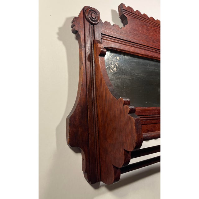Mid 19th Century Antique 19th Century Victorian Eastlake Walnut Wall Mirror 3 Towel Bars For Sale - Image 5 of 8