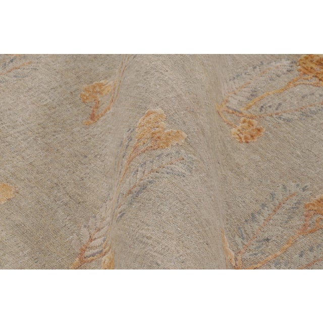 Textile Rug & Kilim’s Block Print Rug With Ochre and Beige Wildflower Florals For Sale - Image 7 of 10