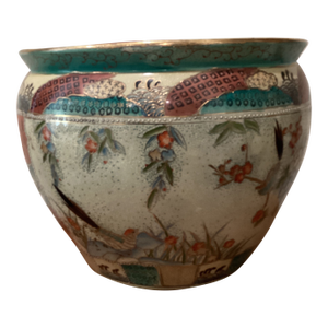 Vintage Chinese Polychrome Porcelain Silver Koj Fish Paradise Garden Planter