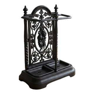 Antique Victorian Black Cast Iron Umbrella Stand, 1880 For Sale