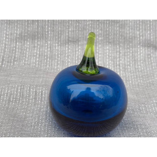 Vintage Blue Glass Tomato Paper Weight For Sale - Image 9 of 11