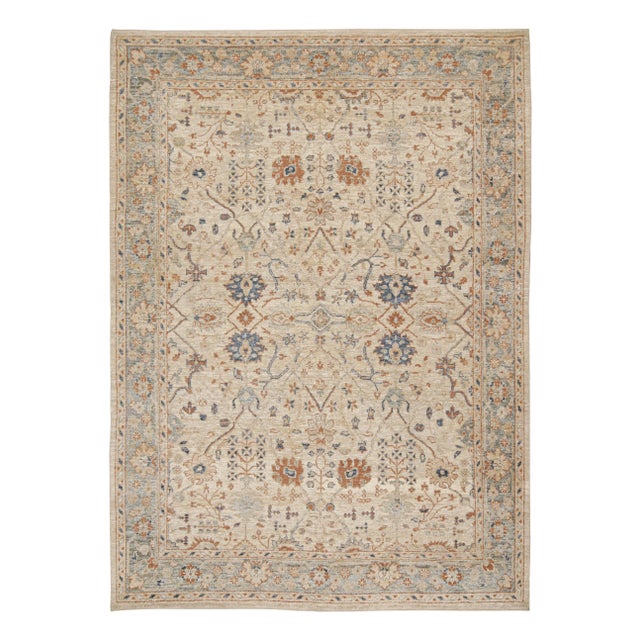 Beige 2010s Rug & Kilim’s Oushak Style Rug in Cream, Blue, Beige-Brown Geometric Patterns For Sale - Image 8 of 8