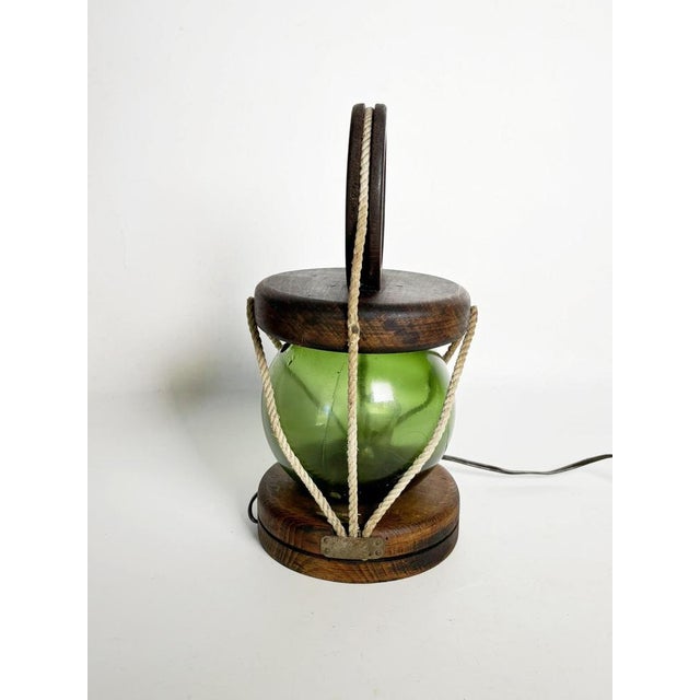 Wooden Table Lamp with Glass Globe, France, 1960s For Sale - Image 6 of 10