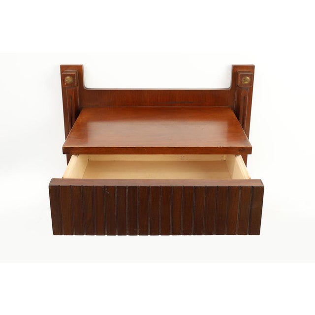 Mid-Century Wall-Mounted Console in Wood with Brass Details, Italy, 1960s For Sale - Image 6 of 11