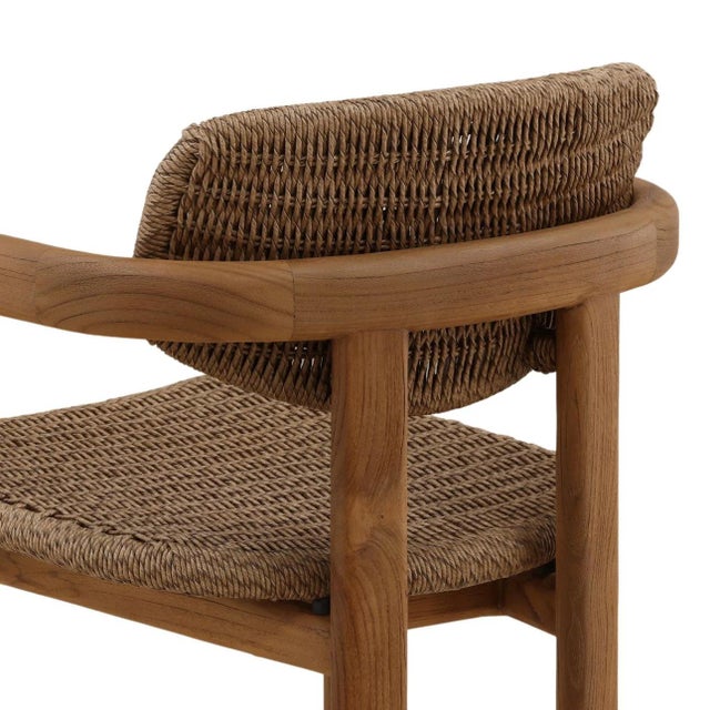 2020s Modern Brown Faux Wicker & Teak Outdoor Dining Chair For Sale - Image 5 of 6