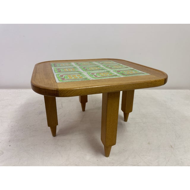 French Oak Coffee Table with Tiled Top attributed to Guillerme et Chambron for Votre Maison, 1970s For Sale - Image 9 of 11