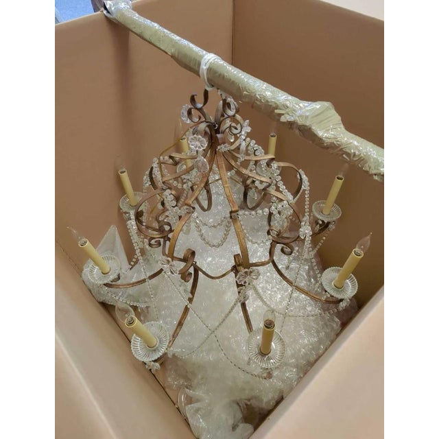 1980s Vintage Handcrafted Crystal and Gilt Metal Six Light Chandelier For Sale - Image 5 of 6