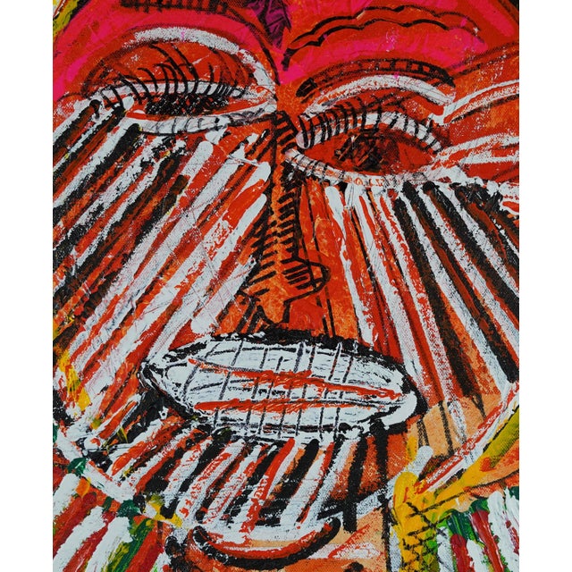 A tour de force of a neo-expressionist painting. This work is symbolic and contemporary, offering a bold, almost tribal...