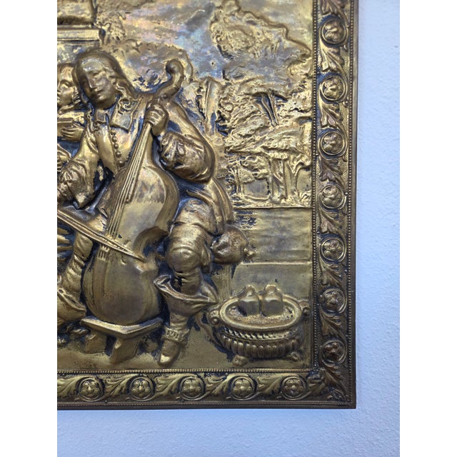 Antique Hammered Brass Dutch Golden Era Motif Wall Plaque For Sale In Tampa - Image 6 of 10