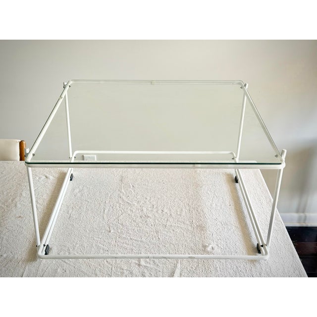 White Scandinavian Minimalist Mid-Century Modern Tubular Steel & Glass Coffee Table in Style of Max Sauze For Sale - Image 8 of 10