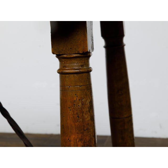 Italian 19th Century Walnut Console Table with Column Legs and Iron Stretchers For Sale - Image 4 of 12