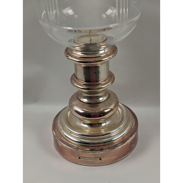 English Ralph Lauren Home Silver-Tone Metal & Cut-Pattern Glass Hurricane Candle Holder For Sale - Image 3 of 13