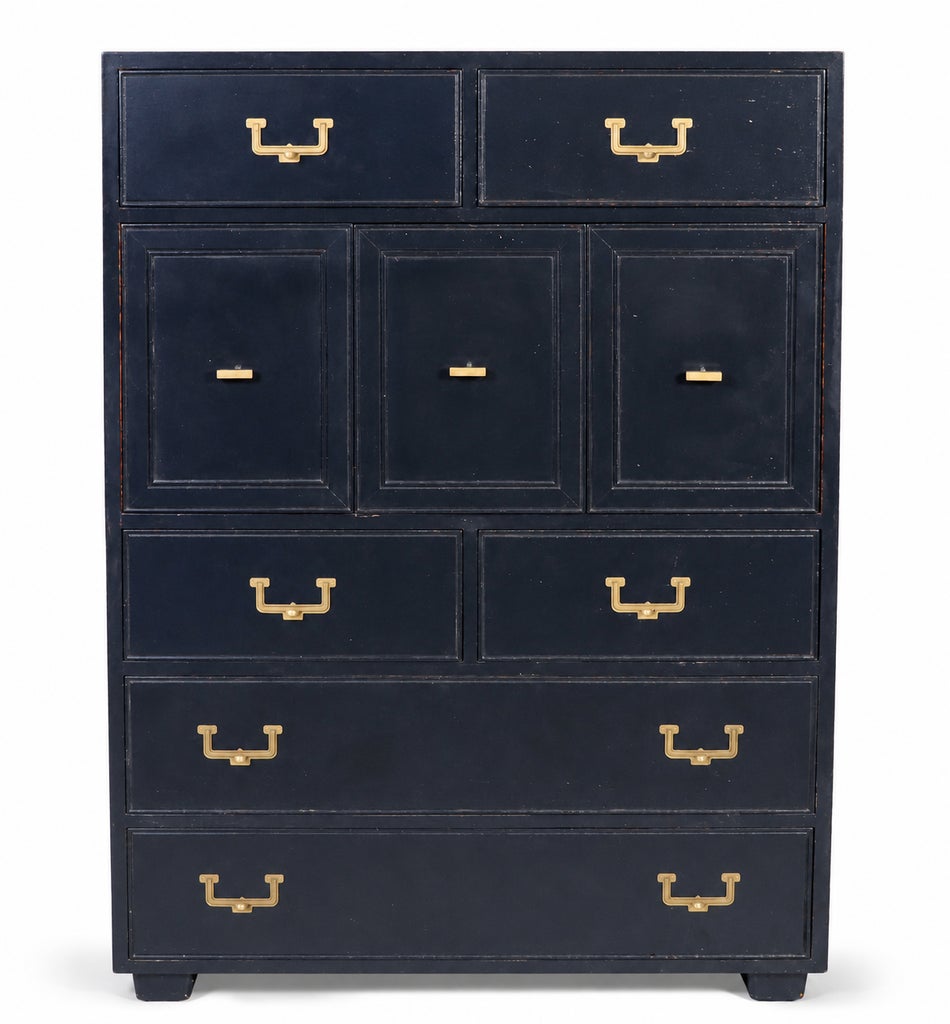 1970s Vintage Henredon Artefacts Tall Chest in Midnight Blue With Brass Hardware — view 2
