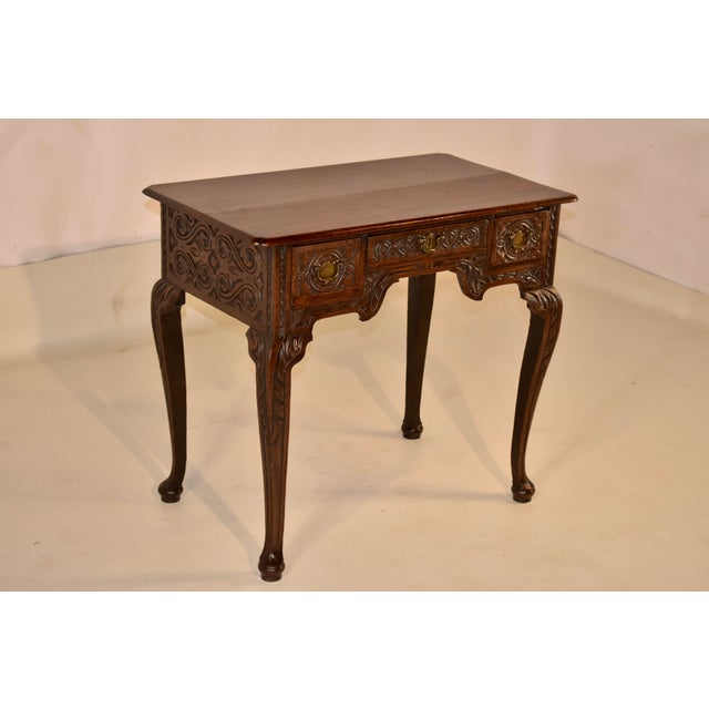English Early 18th Century English Oak Carved Lowboy For Sale - Image 3 of 12