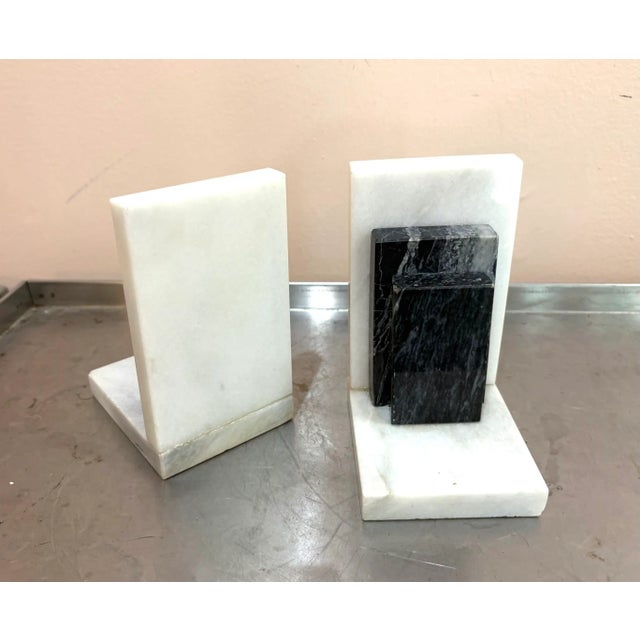 Art Deco Black/White Geometric Marble Bookends For Sale - Image 4 of 4