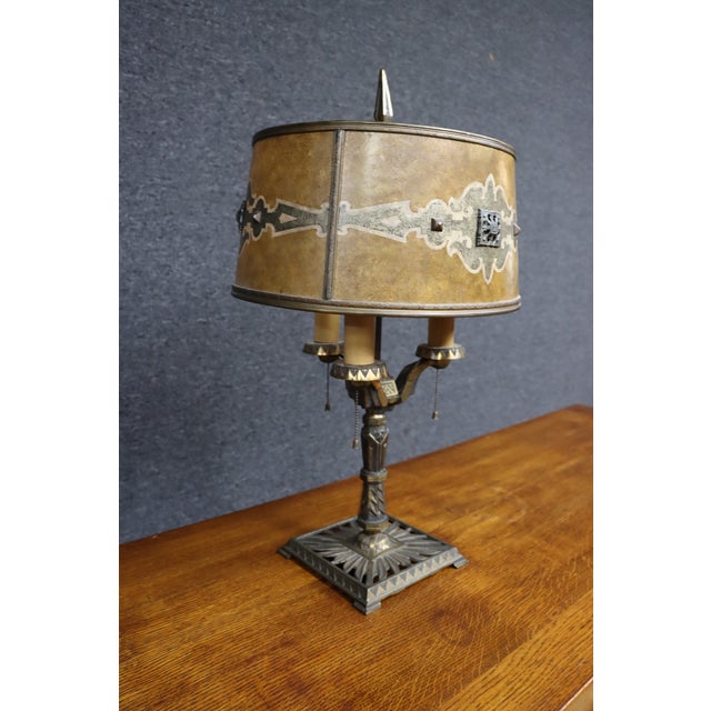 Early 20th Century Art Deco Three-Light Table Lamp With Mica Shade For Sale - Image 4 of 17