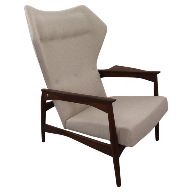Danish Adjustable Wingback Lounge Chair in Teak attributed to Ib Kofod Larsen for Bovenkamp, 1950s For Sale