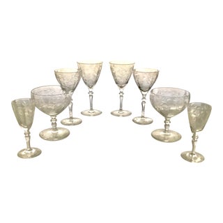 Art Deco Etched Crystal Glasses - Set of 8 For Sale