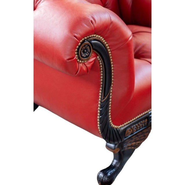 1960s Old Hickory Tannery Red Tufted-Leather Loveseat For Sale In Raleigh - Image 6 of 11