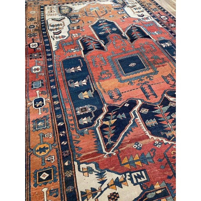Antique Persian Serapi KING of KINGS DIAMOND Textile in Terracotta Rug 9.8 x 16 For Sale - Image 4 of 18