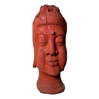 Japanese Wooden Sculpture of Buddha Head, Koichi, 1985 For Sale