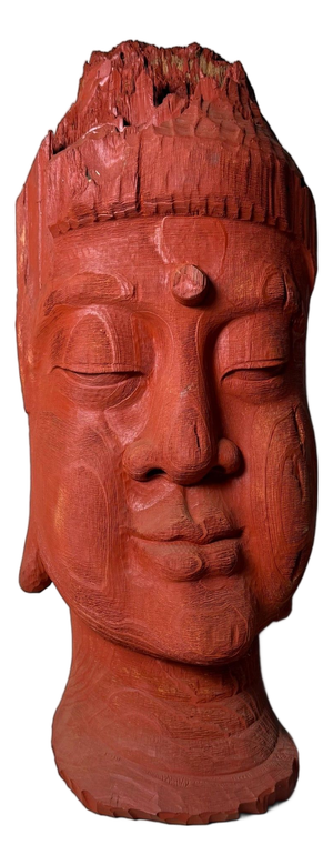Japanese Wooden Sculpture of Buddha Head, Koichi, 1985