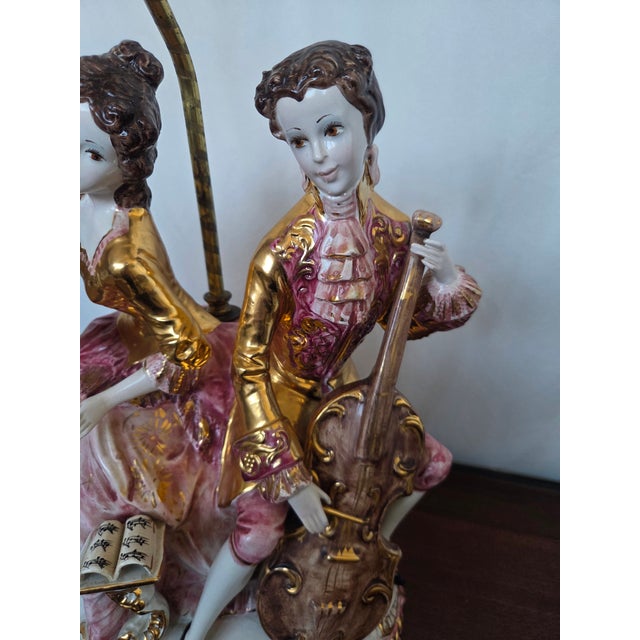 1950s Italian Azzolin Brothers Rococo Revival Porcelain Figural Table Lamp For Sale - Image 4 of 10