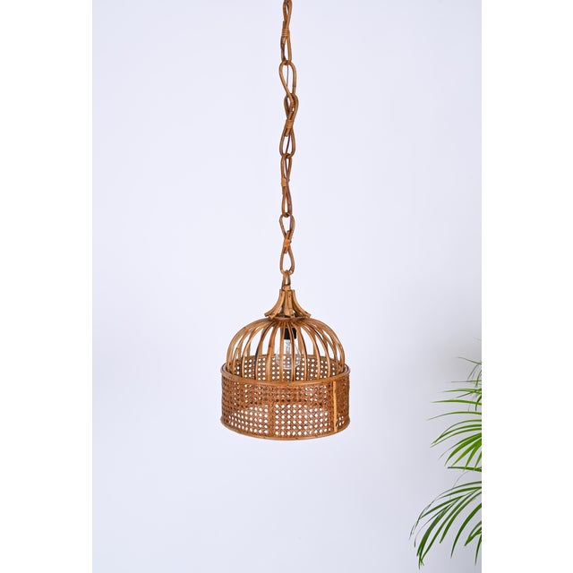 French Riviera Round Pendant in Rattan and Wicker, Italy, 1970s For Sale - Image 11 of 12