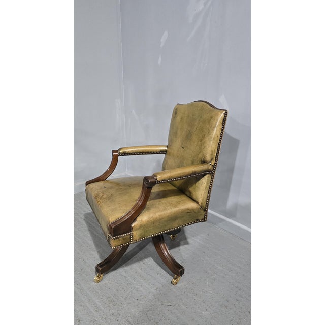 Leather and Mahogany Office Desk Chair, 1920s For Sale - Image 9 of 12