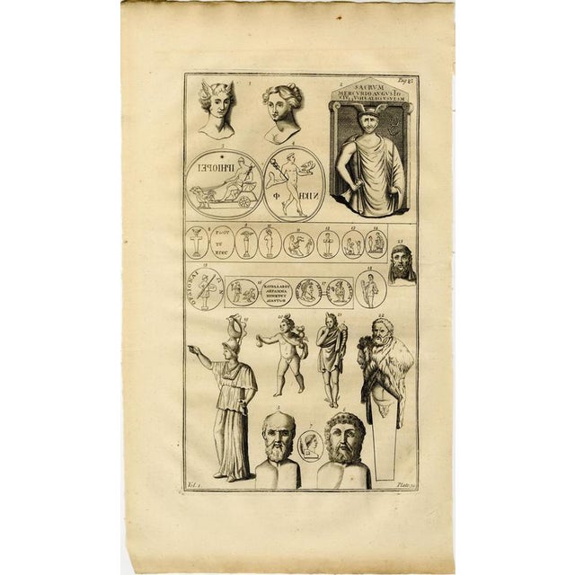 Set of 6 Antique Classical Antiquities Engravings, Sculpture & Medals, 18th C. The map is offered unframed, giving...